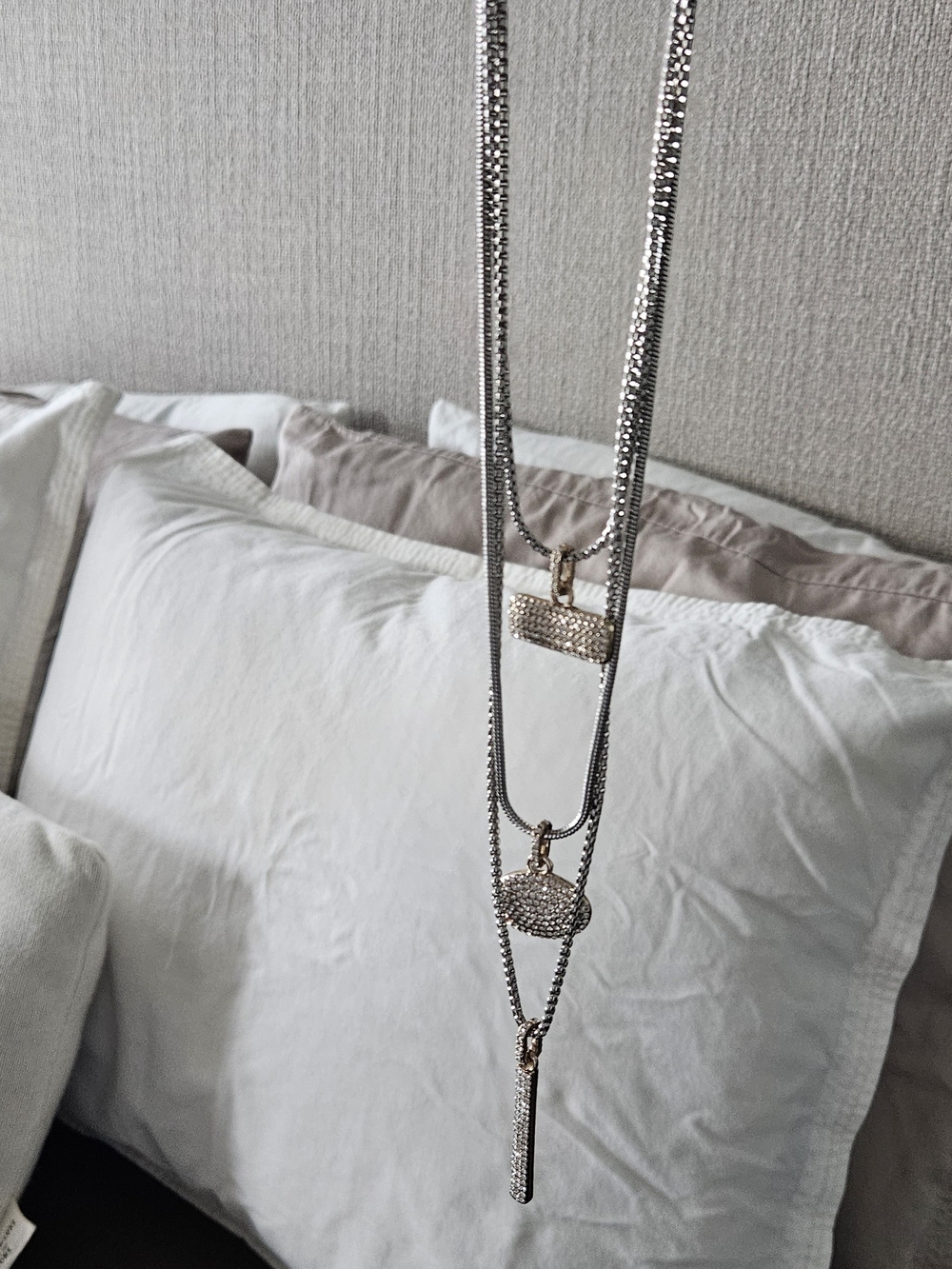 White House Black Market Silver-Tone Layered Crystal Pendant Necklace